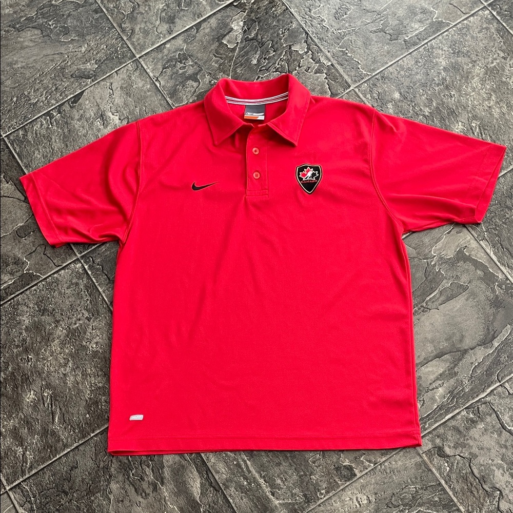 NIKE BAUER HOCKEY TEAM CANADA Dri-Fit Polo Shirt Olympics Sports Fan Athleisure